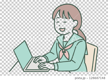 Illustration of a female high school student using a laptop 126687148