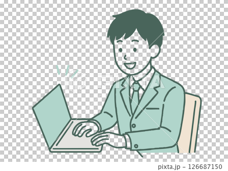 一名男高中生使用筆記型電腦的插圖 126687150