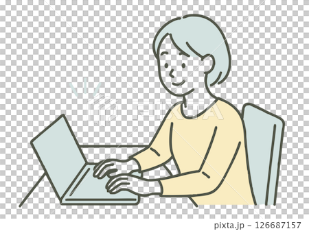 Business woman operating a computer (smile) 126687157