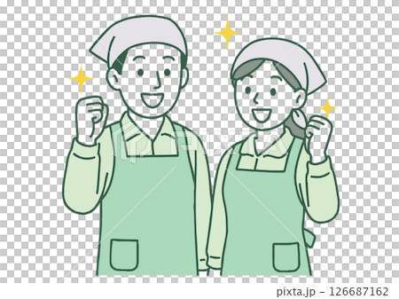 エプロン姿で笑顔の作業スタッフ男女 126687162