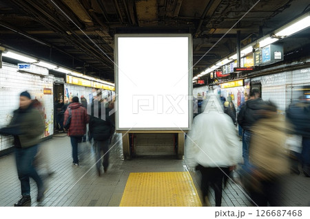 Busy Subway Entrance with Commuters in Motion Busy Subway Entrance with Commuters in Motion 126687468