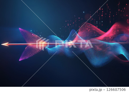 Colorful abstract wave flow with arrow symbolizing innovation and progress in technology design 126687506