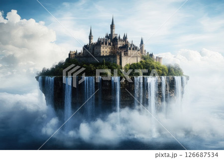 A castle is on top of a mountain A castle is on top of a mountain 126687534