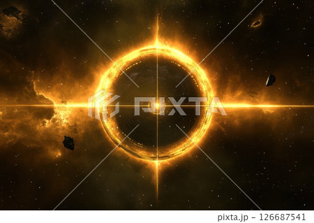 Glowing Deep Space Background with Circular Design and Stars 126687541