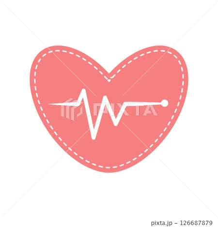 Red heart with pulse on white background. Heartbeat icon.  126687879