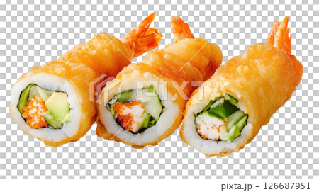 Tempura roll food PNG clipart isolated on white background. Tempura roll food PNG clipart isolated on white background. 126687951
