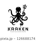 octopus and kraken silhouette logo holding trident vector	 126688174