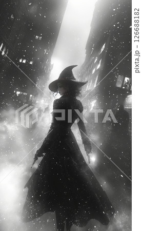 Woman witch in hat. Noire style, AI generative 126688182