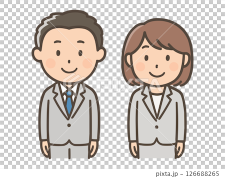 穿著西裝的男女商人微笑插圖 126688265