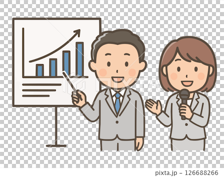 プレゼンをする男女ビジネスマンのイラスト プレゼンをする男女ビジネスマンのイラスト 126688266
