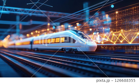 High speed rail at night futuristic cityscape High speed rail at night futuristic cityscape 126688355