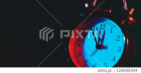 Analog retro clock, five minutes to midnight Analog retro clock, five minutes to midnight 126688394