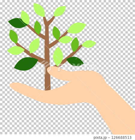 手のひらに木を持つ人物。環境にやさしいエコイメージ 126688513