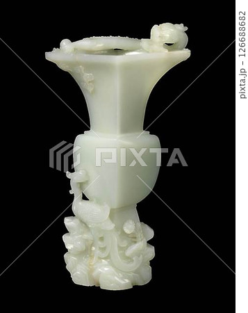 Antique Chinese Jade Vase with Dragon and Phoenix - 18-19th Century 126688682