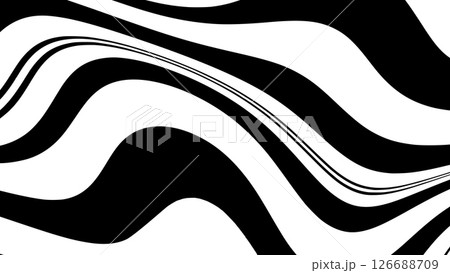 Swirling black and white pattern creates optical illusion with dynamic, wavy lines, forming a hypnotic and abstract, high-contrast visual experience 126688709