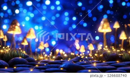 Stunning blue background with rocks and ambient lights for creative projects and designs 126688740