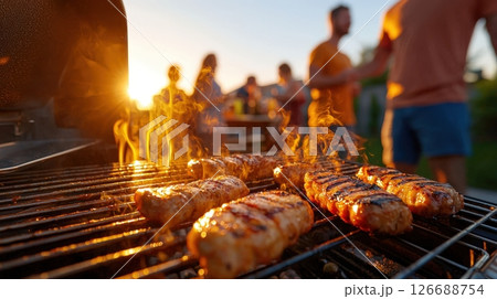 Sunset bbq sizzle grilling with friends 126688754