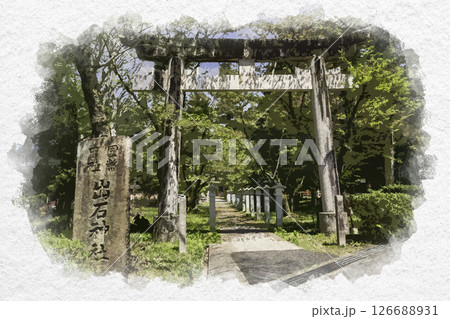 水彩画風　出石神社　一の鳥居　兵庫県豊岡市 126688931