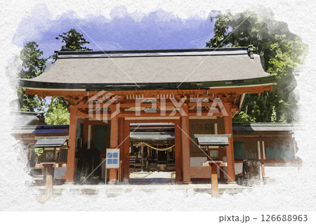 水彩画風　出石神社　神門　兵庫県豊岡市 126688963