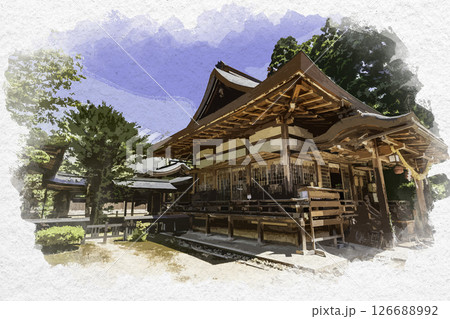 水彩画風　出石神社　拝殿　兵庫県豊岡市 126688992
