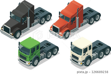 Set of isometric semi truck, lorry cab unit Set of isometric semi truck, lorry cab unit 126689238