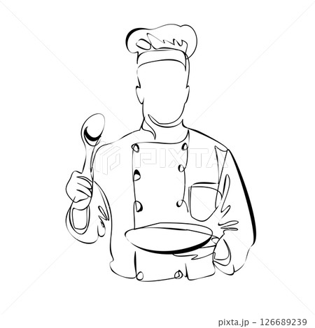 Chef cook line art vector illustration isolated on white background Chef cook line art vector illustration isolated on white background 126689239
