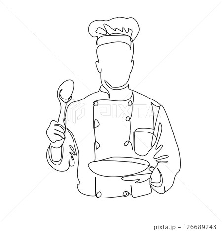 Chef cook line art vector illustration isolated on white background 126689243