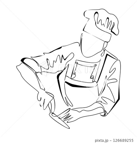 Chef cook line art vector illustration isolated on white background 126689255