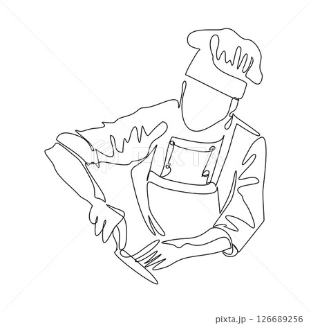 Chef cook line art vector illustration isolated on white background Chef cook line art vector illustration isolated on white background 126689256