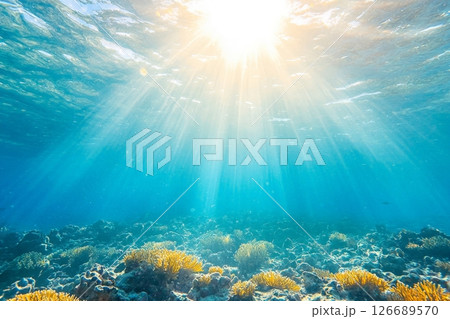 Sunbeams Pierce Tranquil Ocean Depths. Sunbeams Pierce Tranquil Ocean Depths. 126689570