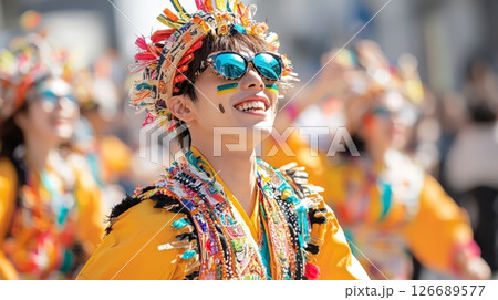 Vibrant Carnival Dancer in Colorful Costume Vibrant Carnival Dancer in Colorful Costume 126689577