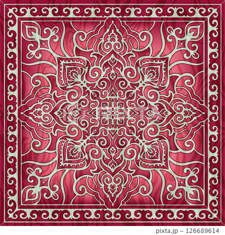 Silk scarf ornament with Asian nomadic patterns 126689614