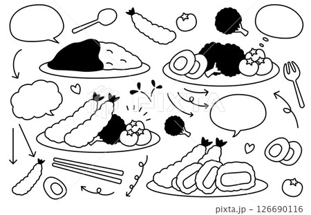 手描き風のかわいい料理と吹き出しと矢印のセット 126690116