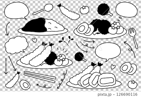 手描き風のかわいい料理と吹き出しと矢印のセット 126690116