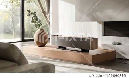 The MDF board is key to a sleek, minimalist piece, perfectly blending into a modern setting with its smooth finish. 126690216