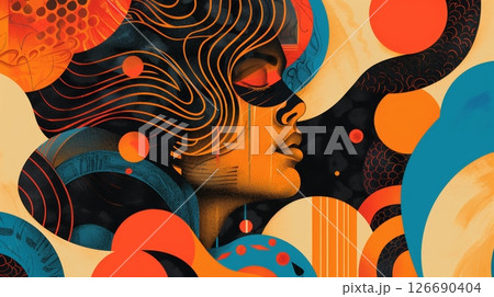 Retro-themed artwork with bold, vibrant designs that capture nostalgic elements with modern twists. 126690404