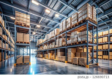 Large Warehouse Filled With Boxes. Generative AI 126690713