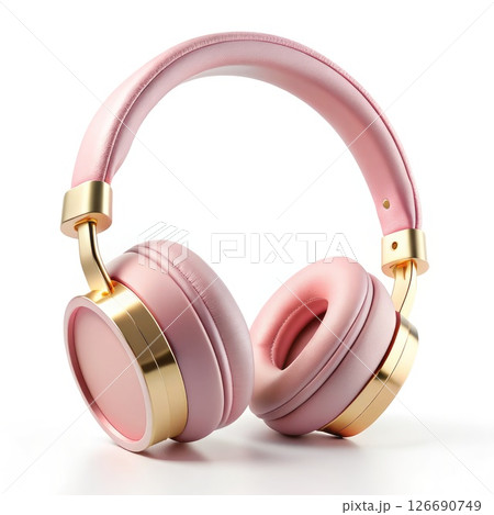Pink and Gold Headphones. Generative AI 126690749