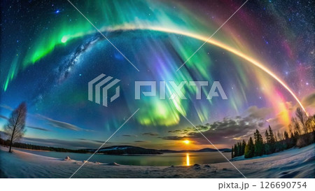Spectacular Display of Multiple Aurora in the Night Sky. Generative AI 126690754