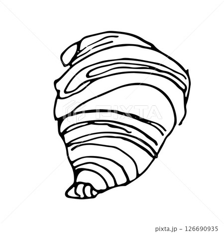 Croissant sketch side view, puff pastry doodle art, black line on white background 126690935