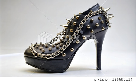 Stylish High Heeled Shoe With Spikes and Chains. Generative AI 126691114