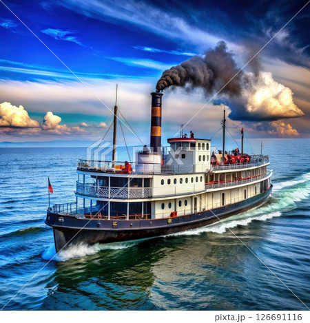 Large Steamboat Emitting Smoke. Generative AI 126691116