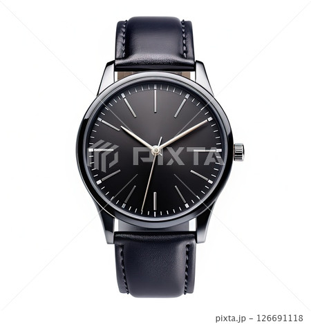Black and Silver Watch With Black Leather Strap. Generative AI 126691118