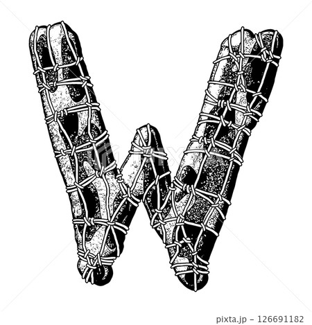 Wrapped in wire letter. Grungy vector font. Art lettering. Wrapped in wire letter. Grungy vector font. Art lettering. 126691182