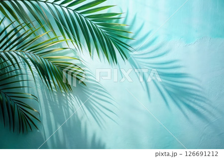 Palm Leaf Against Blue Background. Generative AI 126691212