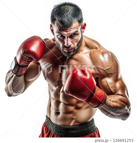 Bearded Man Wearing Boxing Gloves. Generative AI 126691253