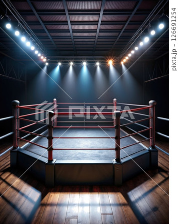 Boxing Ring With Lights On. Generative AI 126691254