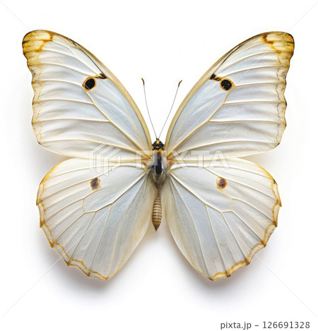 White and Yellow Butterfly on White Background. Generative AI 126691328