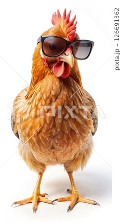 Stylish Chicken Wearing Sunglasses and Hat. Generative AI 126691362