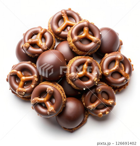Stack of Chocolate Covered Pretzels. Generative AI 126691402